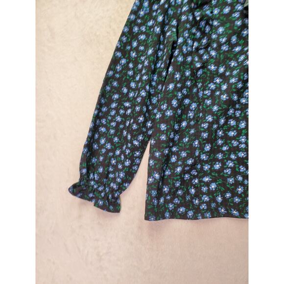 Loft Blouse Women's Large Multi Floral Ruffle Trim Round Neck Keyhole Drawstring - Picture 6 of 9